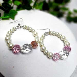 Glass Pearl and Crystal Bead Hoop Earrings